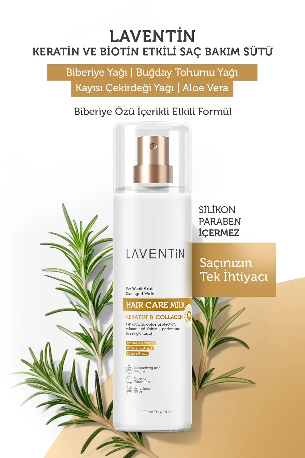 Nährendes und reparierendes Haarpflegespray mit Laventin Rosmarin - Argan - Keratin 200 ml